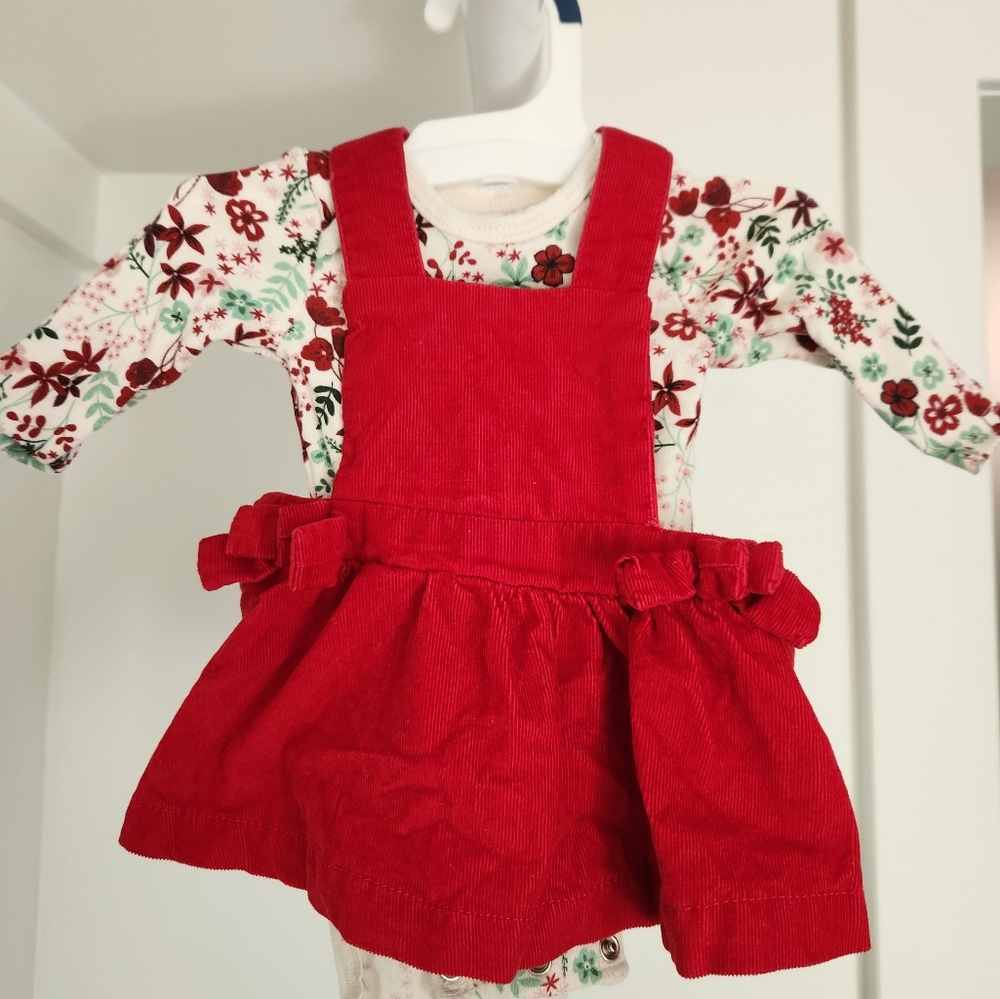 Carter's newborn onesie with dress. Red.